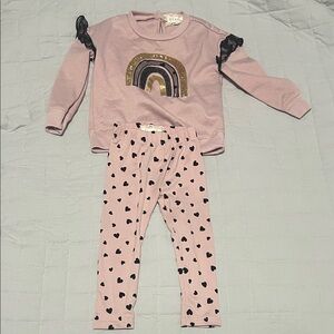 Btween Girls Pink Rainbow Sweatshirt & Heart Leggings Set (18 months)